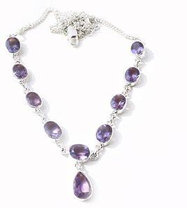 Purpule Amethyst Cut Gemstone 925 Sterling Silver Necklace