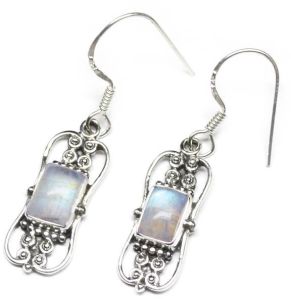 Rainbow Moonstone Gem Stone 925 Sterling Original Silver Earring