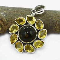 Citrine Gem Stone 925 Sterling Original Silver Pendant