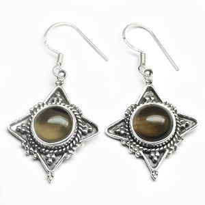 Smokey Quartz Gem Stone 925 Sterling Original Silver Earring