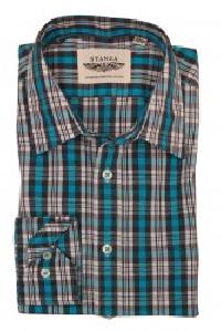 Stanza Latest Formal Shirts for Men, Sport Aqua and Grey Check Shirt