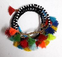 Multi tassel seed bead stretch bracelet set