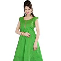 Green Colored Cotton Plain Kurti