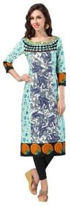 Lovely Sky Blue Printed Cotton Kurti