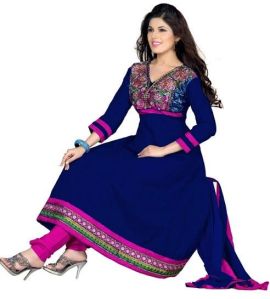 Navy Blue Cotton Embroidered Salwar Kameez