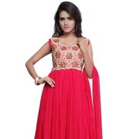 Pink Colored Net Embroidered Gown