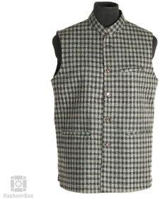 Black White Herringbone Tweed Waistcoat