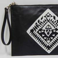 Ladies Leather Embroidered Clutch