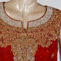 Red Jacquard Silk Embroidered Bridal Kurti