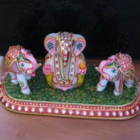 Gansh Ji Statue with Two Elephants