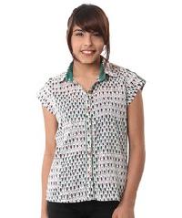 Women White Green Geometric Print Shirt