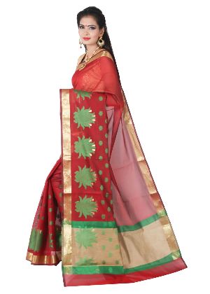 Chanderi Cotton Lotus buti saree