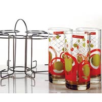 6 Pieces Glass Printed Water Tumbler