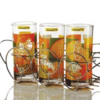 6 Pieces Glass Printed Water Tumbler