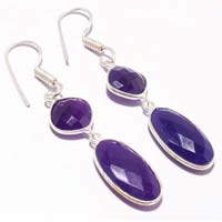 Purple Chalcedony Square Shape Earrings