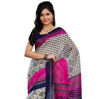 Graceful Off White Colored Printed Art Silk Saree