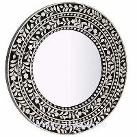 Mother of Pearl Round Mirror Frame Black Handmade Antique Home Decor