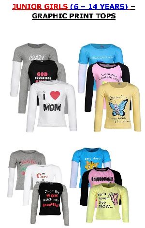 GIRLS Graphic Printed Round Neck Full Sleeve Henley T SHIRT