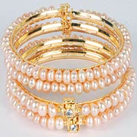 Dd Pearls Mumbai Button Freshwater Pink Color Pearls Bangles