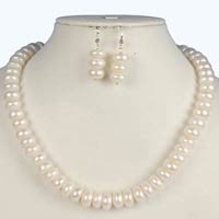 Button White Color Freshwater Pearl Necklace Earring