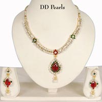 Gold Plated Multi Color Cz Diamond Necklace Earring Set