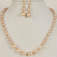 Peach Freshwater Pearl Necklace Earring