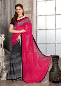 Pink Gray Black Beautiful Saree