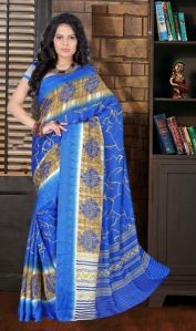 royal blue color crepe print saree