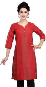 Red Revelation Cotton Silk Tunic for Women