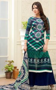 WOOLEN JACQUARD GREEN, OFF WHITE & BLUE SALWAR SUIT