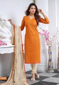 Orange Cotton Designer Dress Material