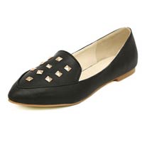 Special Black Studded Pointed Toe Pu Leather Women's Loafers