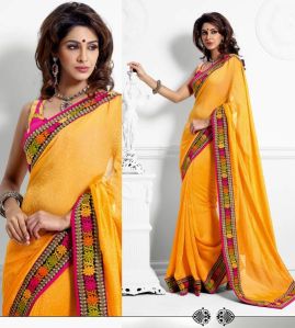 Dazzling Diva Yellow Embroidered Saree