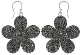 925 Silver Attractive Black Spinel Gemstone Flower Earrings