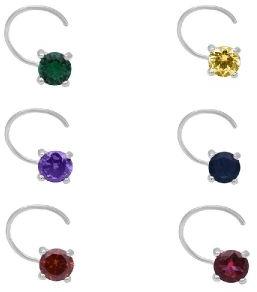 Awesome Multi CZ Gemstone 925 Sterling Silver Pack Of 6 Nose Pin