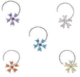 Beautiful Multi CZ Gemstone 925 Solid Silver Pack Of 5 Nose Pin