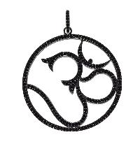 Black Spinel Om God Religious 925 Silver Pendant