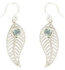 925 Sterling Silver Blue Topaz Gemstone Leaf Earrings