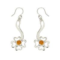 925 Sterling Silver Citrine Gemstone Flower Dangle Earrings