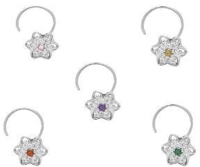 Colorful Multi CZ Gemstone 925 Sterling Silver Pack Of 5 Nose Pin