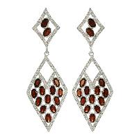 Designer Garnet With White Topaz Gemstone 925 Silver Earring