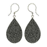 925 Sterling Silver Drop Shaped Black Spinel Gemstone Cluster Earrings