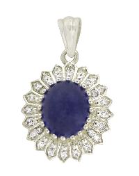 Genuine Tanzanite With CZ Gemstone 925 Silver Pendant