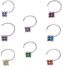 Multi Coloful Multi CZ Gemstone 925 Sterling Silver Pack Of 8 Nose Pin