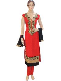 Designer Georgette Red Long Straight Suit