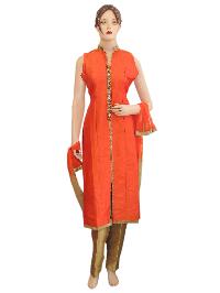 Designer Silk Orange Long Choli With Gold Silk Pant