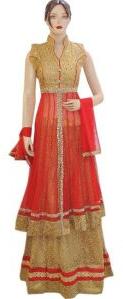 Ethnic Indian Bollywood Net Red Long Choli With Lehenga Indo