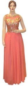 Exclusive Designer Netted Peach Long Dress Gown