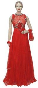 Exclusive Fancy Netted Red Long Dress Gown