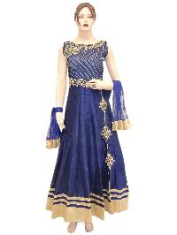 Exclusive Silk Blue Suit, Shantoon Blue Bottom With Net Blue Dupatta